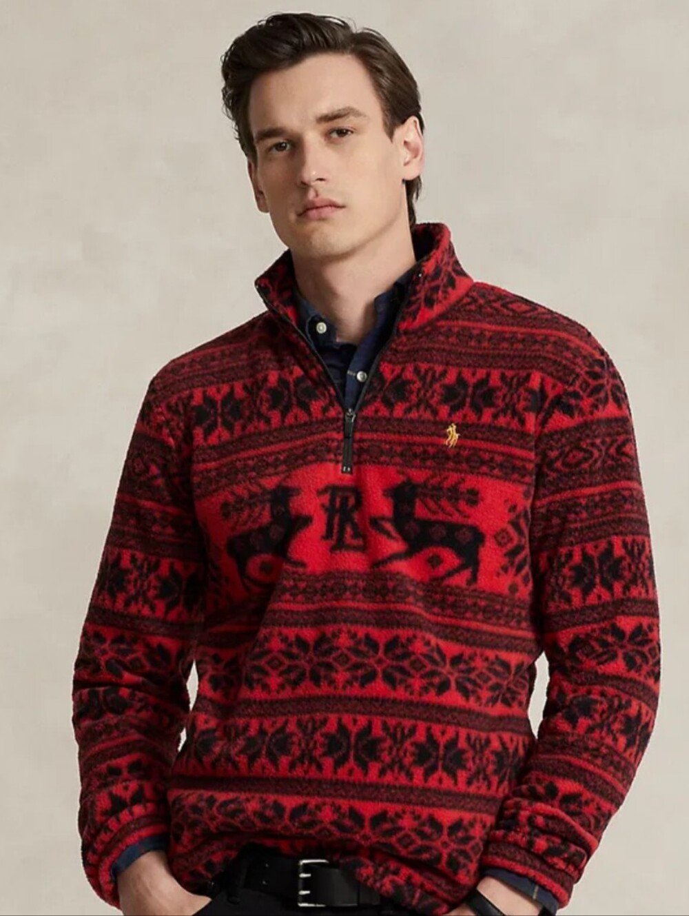 NWT Ralph Lauren Fair Isle–Inspired Fleece PulloverPolo  Men's Size XL